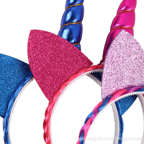 New Girl Rainbow Unicorn Braids Headband Kids Hair Bow Pony Cosplay Gifts Fancy Dress Wig Birthday Party Unicorn Accessories